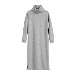 Cabonchi Gray Turtleneck Sweater Dress Maxi XS Cozy Cotton Blend